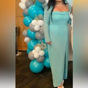 Oh Polly Aqua Long Sleeve Dress